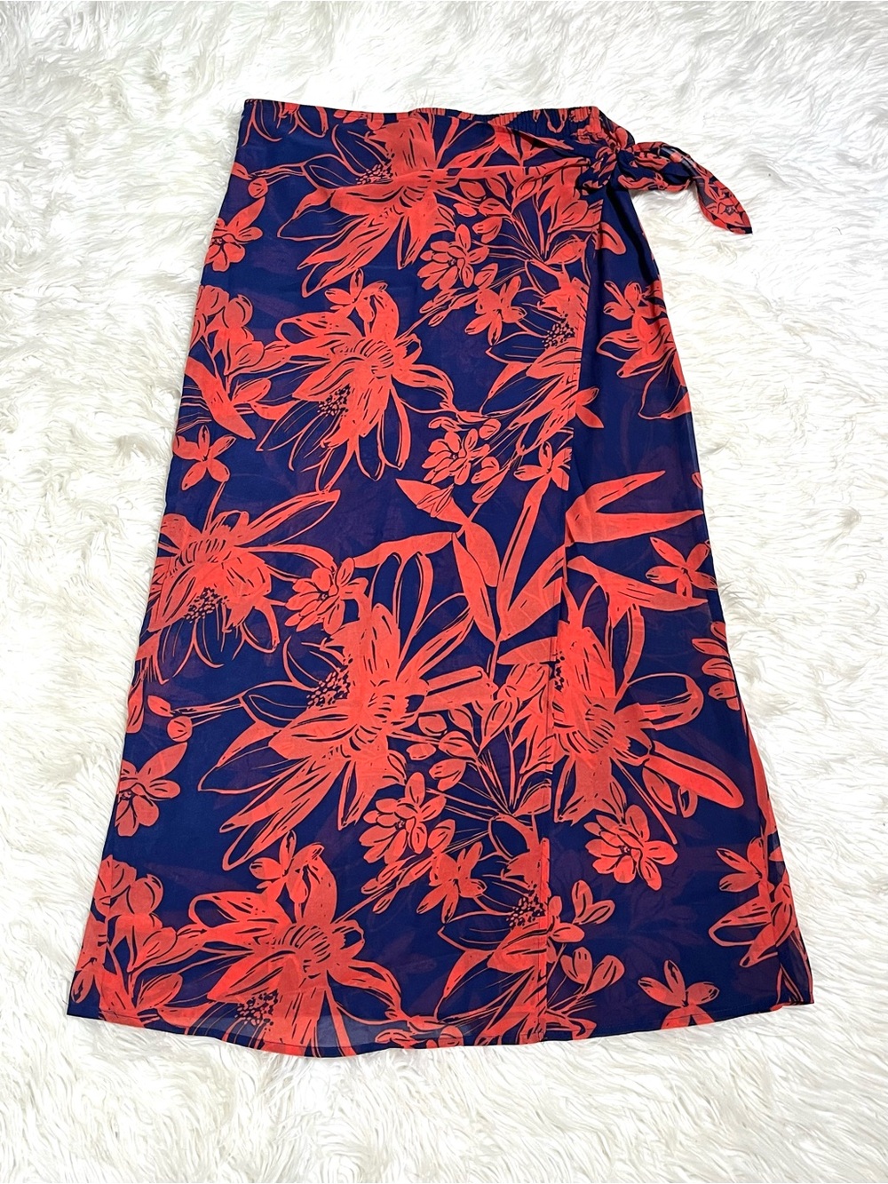 GOA by Japna Beachwear Floral Wrap Maxi Semi Sheer Skirt Swim Cover Tropical